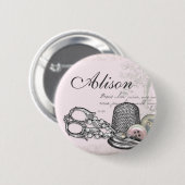 ピンクの名前入りの記章の裁縫の概念 缶バッジ (正面&裏面)