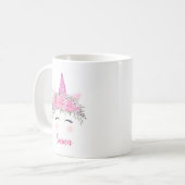 ピンクの名前入り ユニコーン オリジナル コーヒーマグ コーヒーマグカップ (正面左)