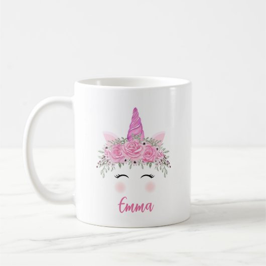 ピンクの名前入り ユニコーン オリジナル コーヒーマグ コーヒーマグカップ (左)