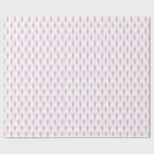 ピンクの名門私立校風のくるみ割りクリスマスラッピング紙 ラッピングペーパー (フラット)