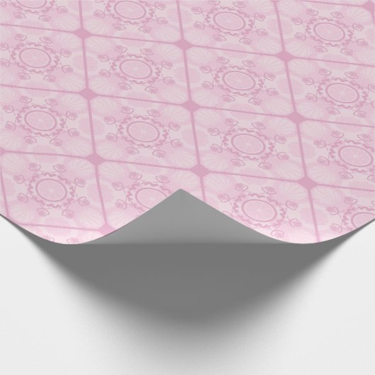 ピンクの名門私立校風のバラタイルのダスキー ラッピングペーパー (角)