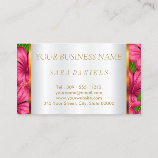 ピンクの唇および花を持つメーキャップアーティスト 名刺 (裏面)