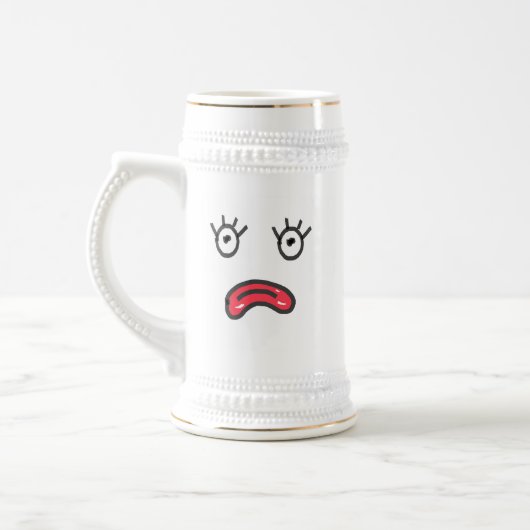 ピンクの唇が悲しい顔 ビールジョッキ (左)