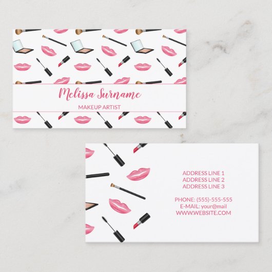 ピンクの唇でメイクアップアーティストパーソナライズされた 名刺 (正面/裏面)