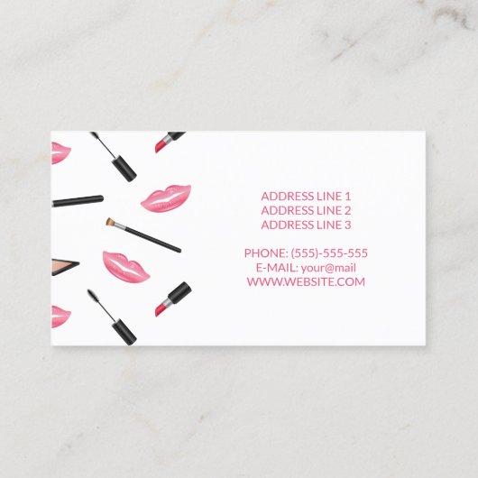 ピンクの唇でメイクアップアーティストパーソナライズされた 名刺 (裏面)