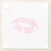 ピンクの唇とダマスク ガラスコースター (裏面)