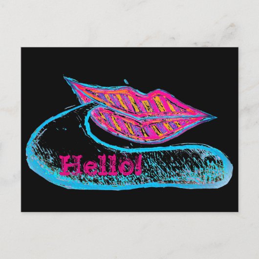 ピンクの唇と言葉のバロンまたは舌 ポストカード (正面)