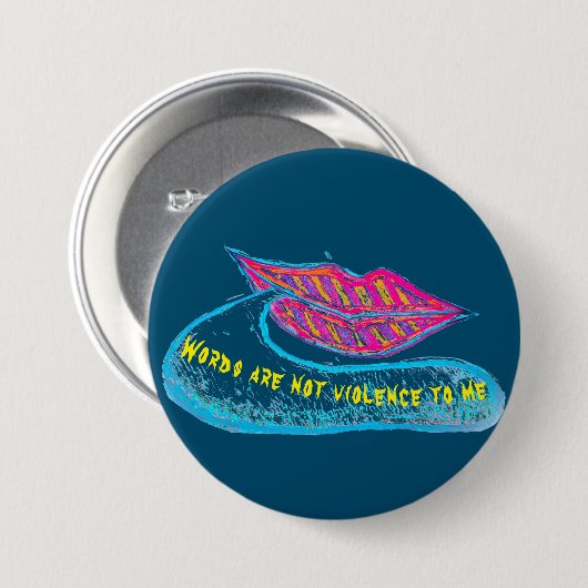 ピンクの唇と言葉のバロンまたは舌 缶バッジ (正面&裏面)