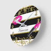 ピンクの唇の口紅のキスの金ゴールドの魅力の魅力的な上品 ラウンド壁時計 (傾斜)