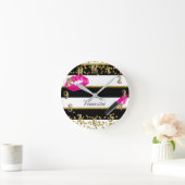 ピンクの唇の口紅のキスの金ゴールドの魅力の魅力的な上品 ラウンド壁時計 (ホーム)