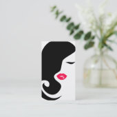 ピンクの唇の女性メイクアップアーティストの名刺デザイン 名刺 (スタンド正面)