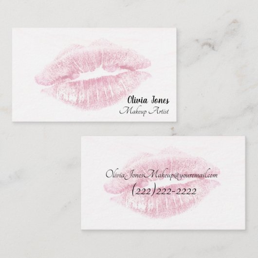 ピンクの唇の背景のメーキャップアーティスト 名刺 (正面/裏面)