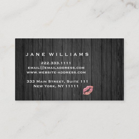 ピンクの唇メイクアップアーティスト木造の背景 名刺 (裏面)