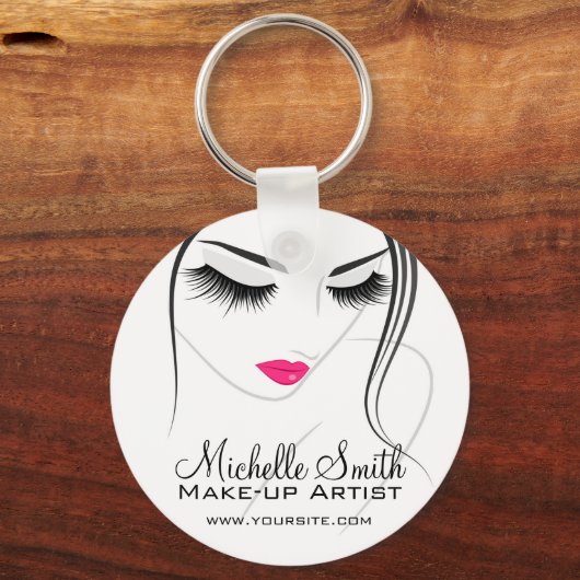 ピンクの唇顔長い点滅Lash Lash Extensions キーホルダー (正面)