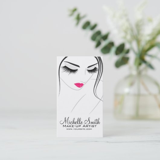 ピンクの唇顔長い点滅Lash Lash Extensions 名刺 (スタンド正面)