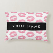 ピンクの唇，キス，口紅，あなたの名前，パーソナライズ アクセントクッション (裏面)