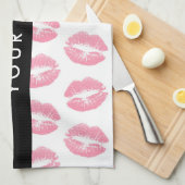 ピンクの唇，キス，口紅，あなたの名前，パーソナライズ キッチンタオル (四つ折り)