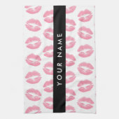 ピンクの唇，キス，口紅，あなたの名前，パーソナライズ キッチンタオル (縦)
