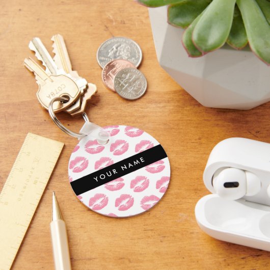 ピンクの唇,キス,口紅,あなたの名前,パーソナライズ キーホルダー (デスク)