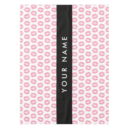 ピンクの唇，キス，口紅，あなたの名前，パーソナライズ テーブルクロス (正面)