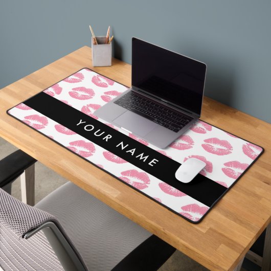 ピンクの唇，キス，口紅，あなたの名前，パーソナライズ デスクマット (オフィス2)