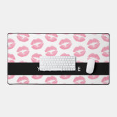 ピンクの唇，キス，口紅，あなたの名前，パーソナライズ デスクマット (キーボード&マウス)