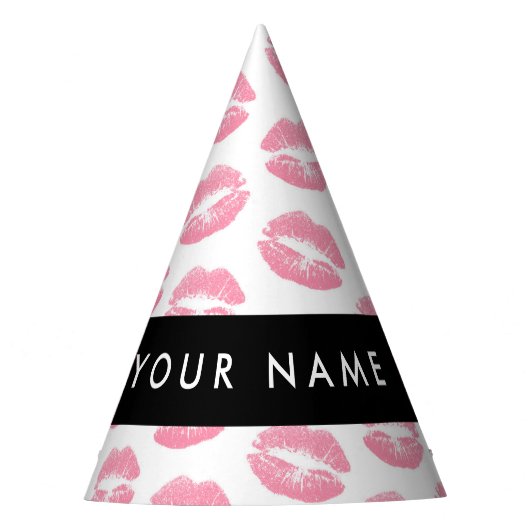ピンクの唇,キス,口紅,あなたの名前,パーソナライズ パーティーハット (正面)