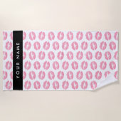 ピンクの唇，キス，口紅，あなたの名前，パーソナライズ ビーチタオル (正面)