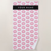 ピンクの唇，キス，口紅，あなたの名前，パーソナライズ ビーチタオル (正面)