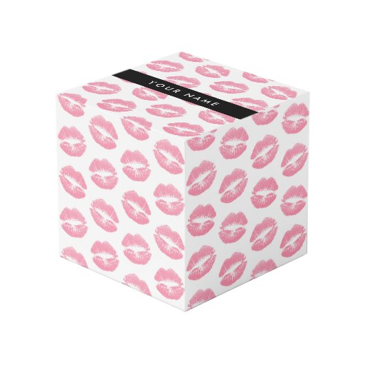 ピンクの唇，キス，口紅，あなたの名前，パーソナライズ フォトキューブ (正面アングル)