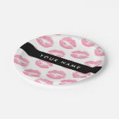 ピンクの唇，キス，口紅，あなたの名前，パーソナライズ ペーパープレート (アングル)