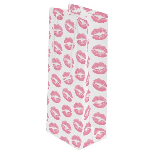 ピンクの唇，キス，口紅，あなたの名前，パーソナライズ ワインギフトバッグ (裏面アングル)