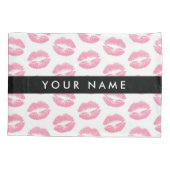 ピンクの唇，キス，口紅，あなたの名前，パーソナライズ 枕カバー (裏面)