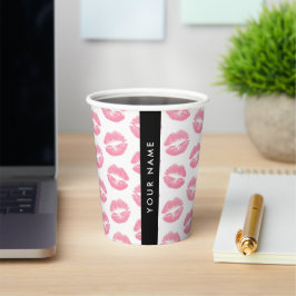 ピンクの唇,キス,口紅,あなたの名前,パーソナライズ 紙コップ
