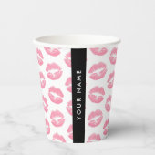 ピンクの唇,キス,口紅,あなたの名前,パーソナライズ 紙コップ (正面)