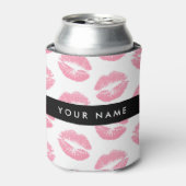 ピンクの唇，キス，口紅，あなたの名前，パーソナライズ 缶クーラー (缶正面)