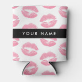 ピンクの唇，キス，口紅，あなたの名前，パーソナライズ 缶クーラー (正面)