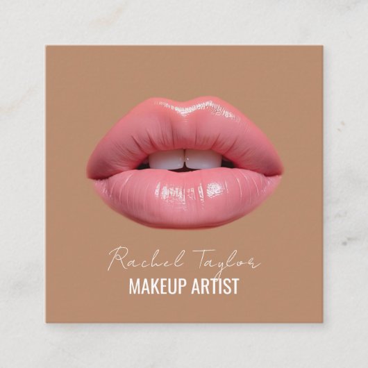 ピンクの唇 | コーヒーブラウンスクエア スクエア名刺 (正面)