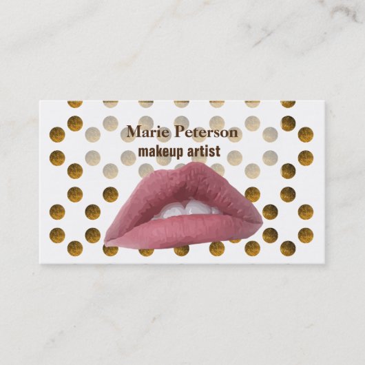 ピンクの唇 ゴールドドット 名刺 (正面)