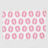 ピンクの唇、唇のパターン、ピンクの口紅、キス ゴルフタオル (横)