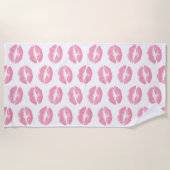 ピンクの唇、唇のパターン、ピンクの口紅、キス ビーチタオル (正面)
