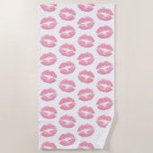 ピンクの唇、唇のパターン、ピンクの口紅、キス ビーチタオル (正面)