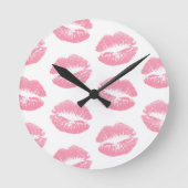 ピンクの唇、唇のパターン、ピンクの口紅、キス ラウンド壁時計 (正面)