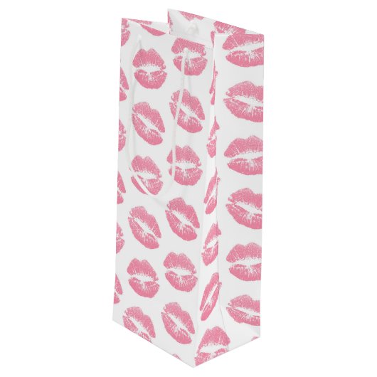 ピンクの唇、唇のパターン、ピンクの口紅、キス ワインギフトバッグ (裏面アングル)