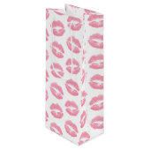 ピンクの唇、唇のパターン、ピンクの口紅、キス ワインギフトバッグ (正面アングル)