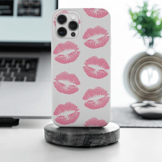 ピンクの唇、唇のパターン、ピンクの口紅、キス Case-Mate iPhoneケース