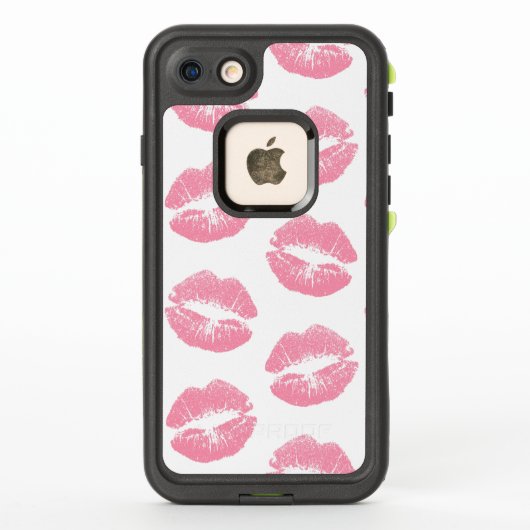 ピンクの唇、唇のパターン、ピンクの口紅、キス LifeProof iPhoneケース (裏面)