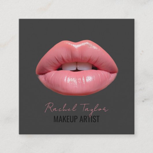 ピンクの唇 | 木炭メイクアップ用角型ビジネスカード スクエア名刺 (正面)