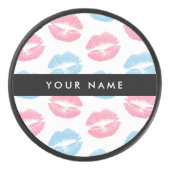 ピンクの唇、青の唇、キス、名前、パーソナライズ アイスホッケーパック (正面)