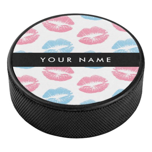 ピンクの唇、青の唇、キス、名前、パーソナライズ アイスホッケーパック (3/4)
